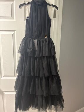 Black Tiered Tulle Halter Dress